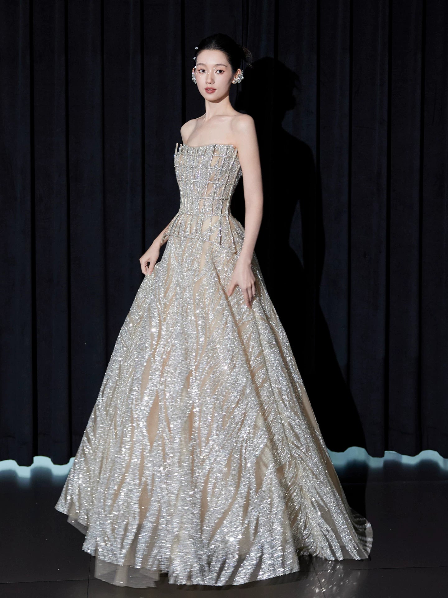 Gorgeous Strapless Beige Prom Dress Inspo Sequins A-Line Formal Gowns AP7092