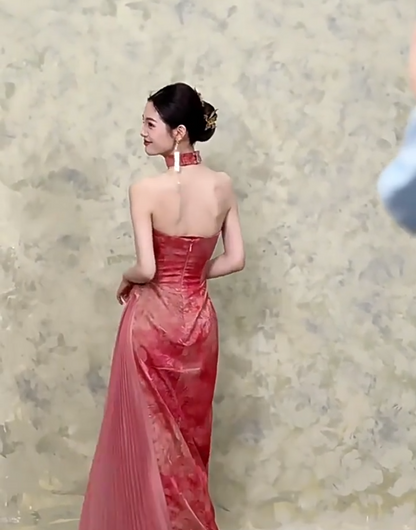 Fashionable Strapless Tulle Jacquard Prom Dress Appliques Sheath Evening Dress AP7100
