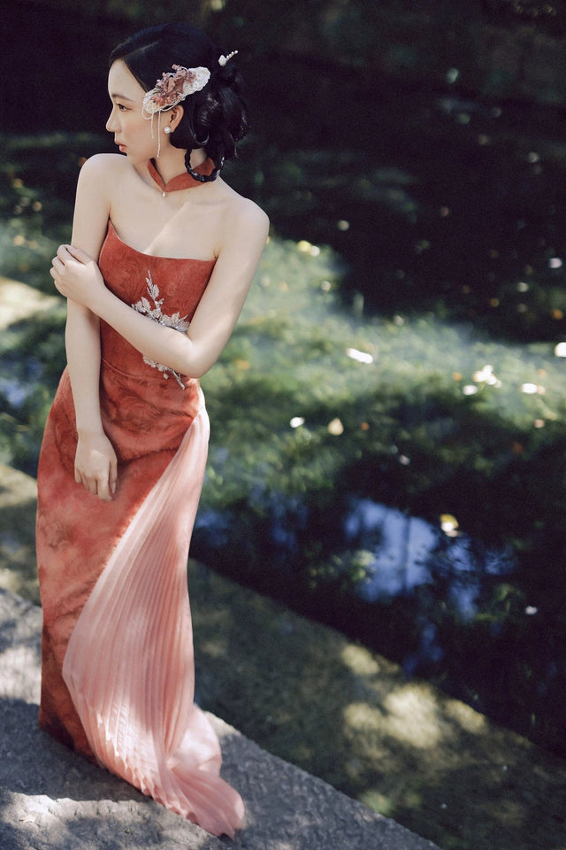 Fashionable Strapless Tulle Jacquard Prom Dress Appliques Sheath Evening Dress AP7100