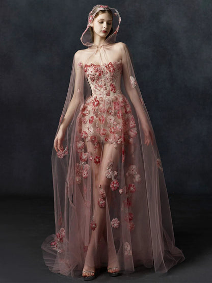 Dopamine Style Strapless Pink Prom Dress Appliques Beads A-Line Formal Gowns AP7103