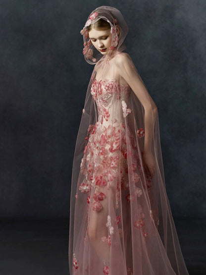Dopamine Style Strapless Pink Prom Dress Appliques Beads A-Line Formal Gowns AP7103