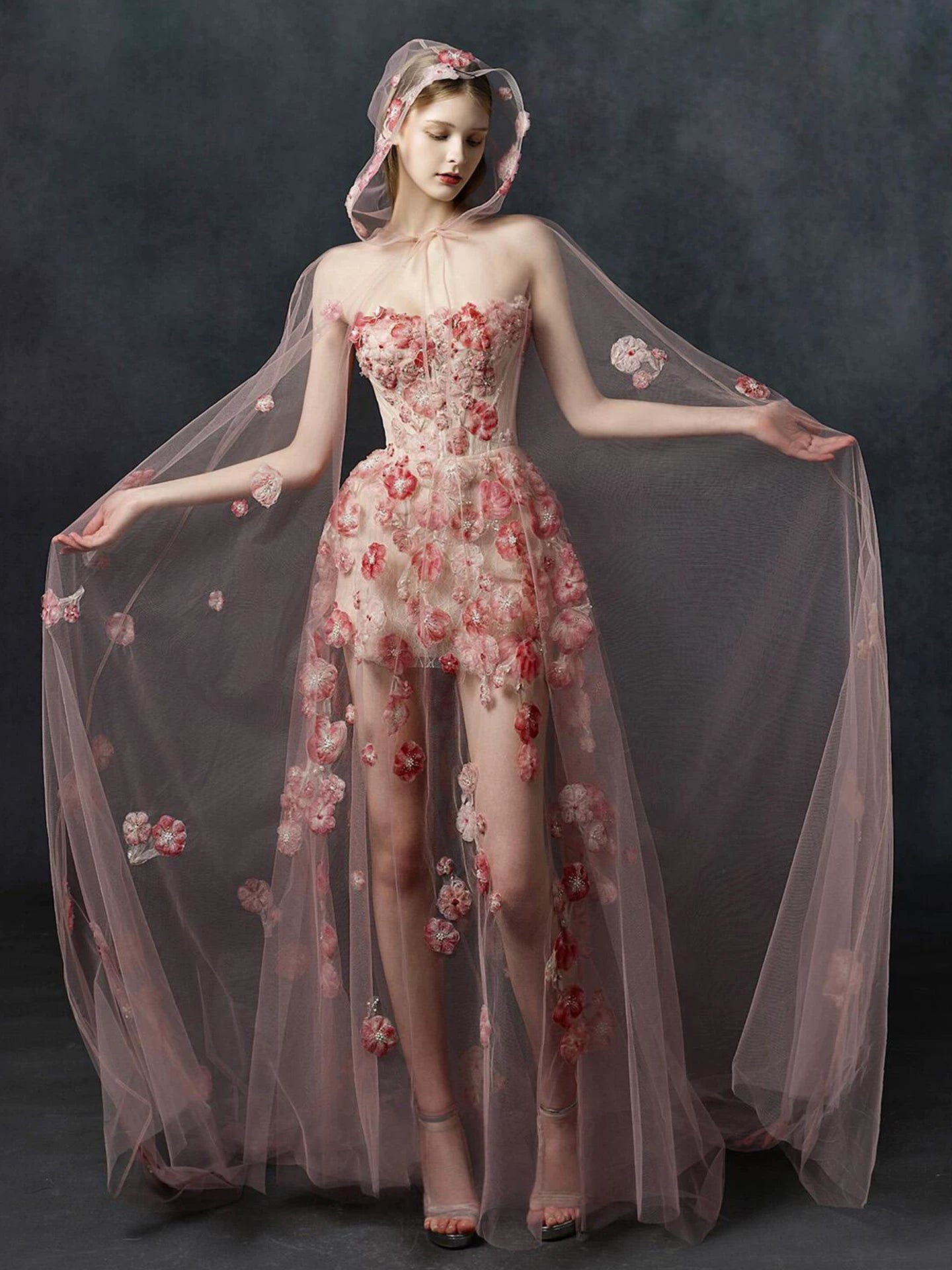 Dopamine Style Strapless Pink Prom Dress Appliques Beads A-Line Formal Gowns AP7103
