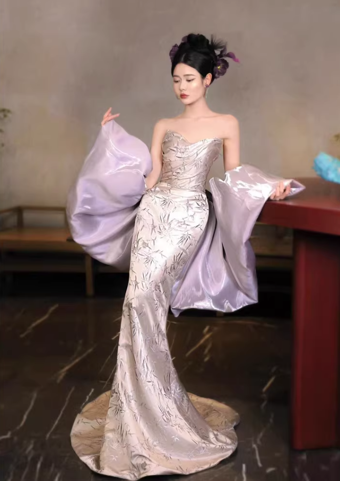 Gen Z Style Strapless Mermaid Prom Dress With Shawl Jacquard Formal Dress AP7124