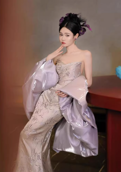 Gen Z Style Strapless Mermaid Prom Dress With Shawl Jacquard Formal Dress AP7124