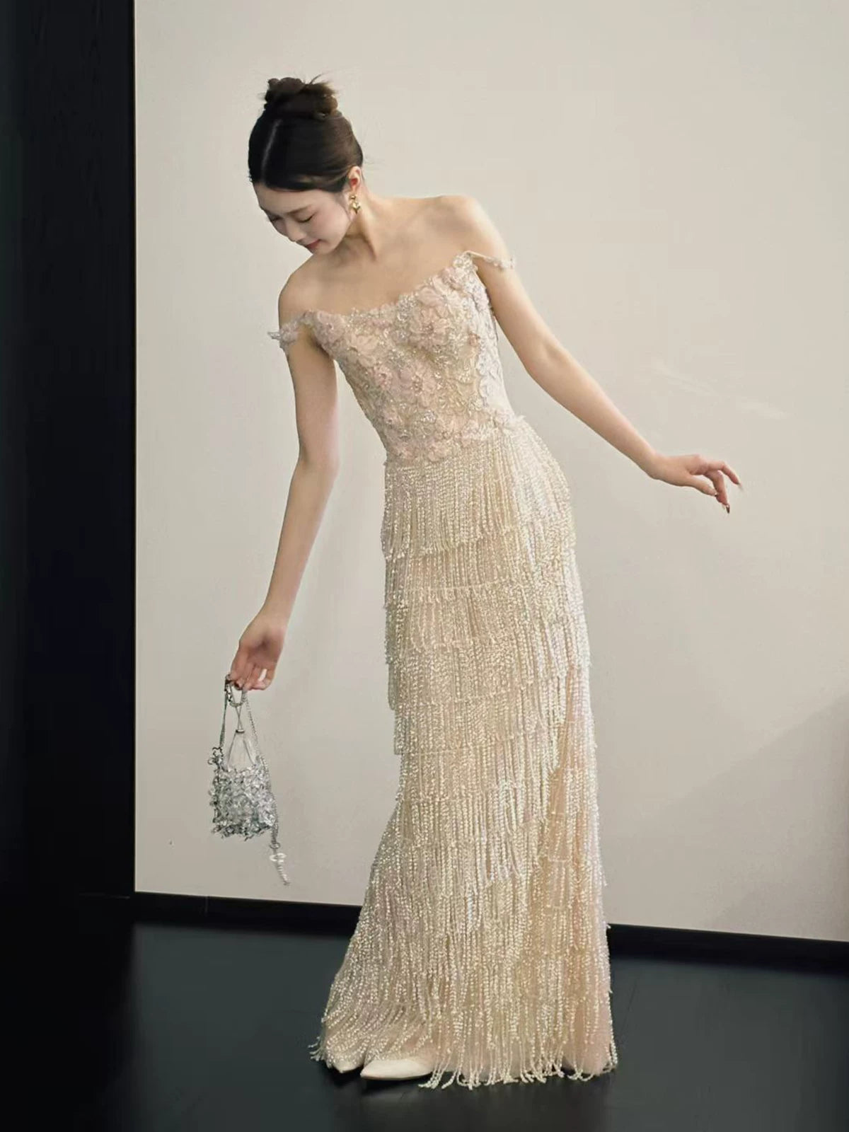 Fairy Spaghetti Strap Appliques Prom Dress Tassel Sequins Sheath Evening Dress AP7127