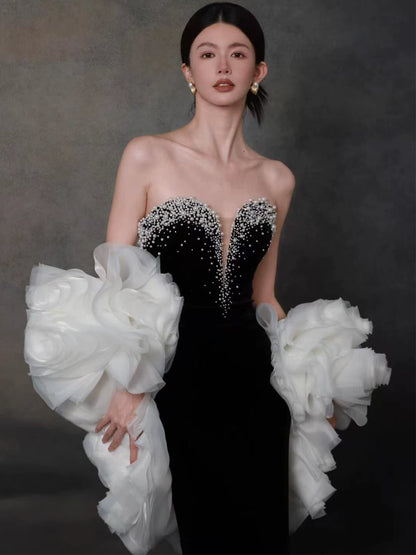 Enchanting Beads Mermaid Prom Dress With Shawl Sweetheart Neck Velvet Formal Dress AP7134