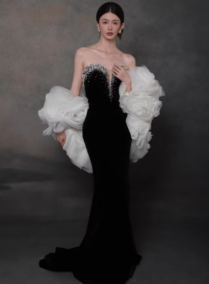 Enchanting Beads Mermaid Prom Dress With Shawl Sweetheart Neck Velvet Formal Dress AP7134