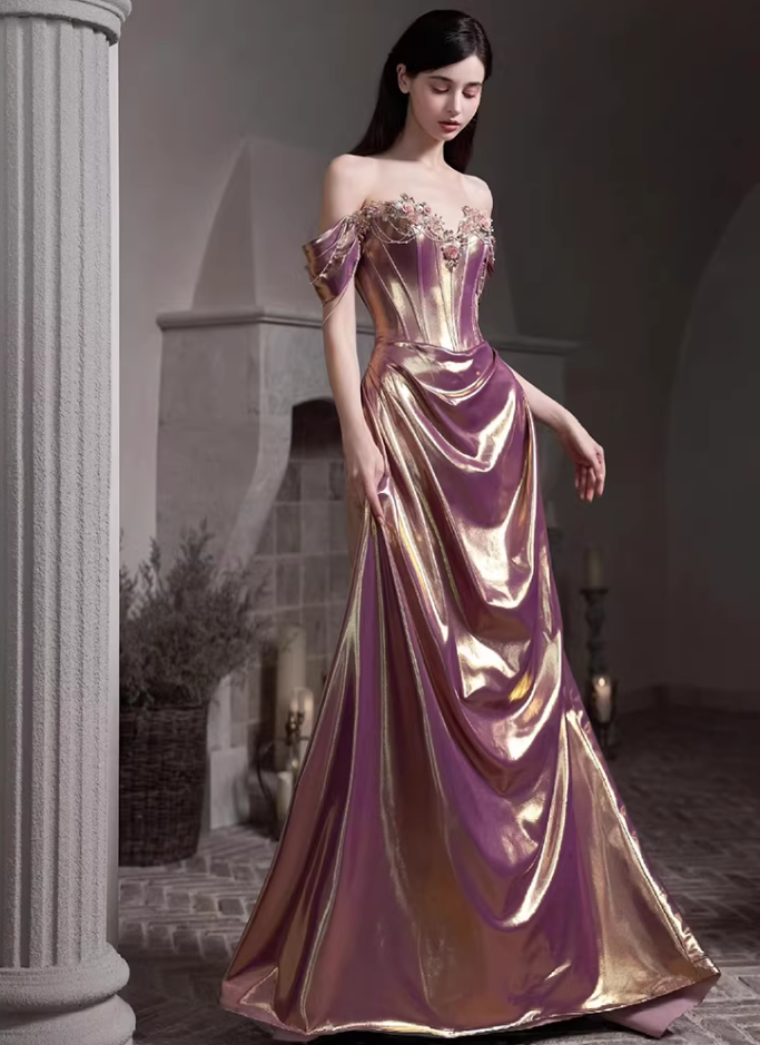 Dainty Off-Shoulder Prom Dress Appliques Beading A-Line Evening Dress AP7147