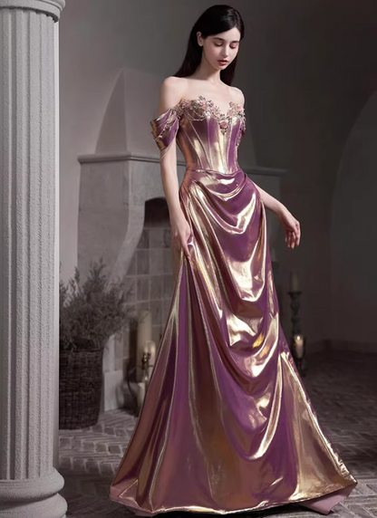 Dainty Off-Shoulder Prom Dress Appliques Beading A-Line Evening Dress AP7147