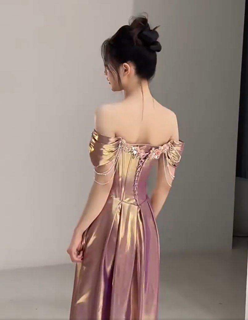 Dainty Off-Shoulder Prom Dress Appliques Beading A-Line Evening Dress AP7147