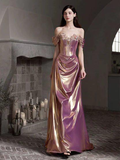 Dainty Off-Shoulder Prom Dress Appliques Beading A-Line Evening Dress AP7147