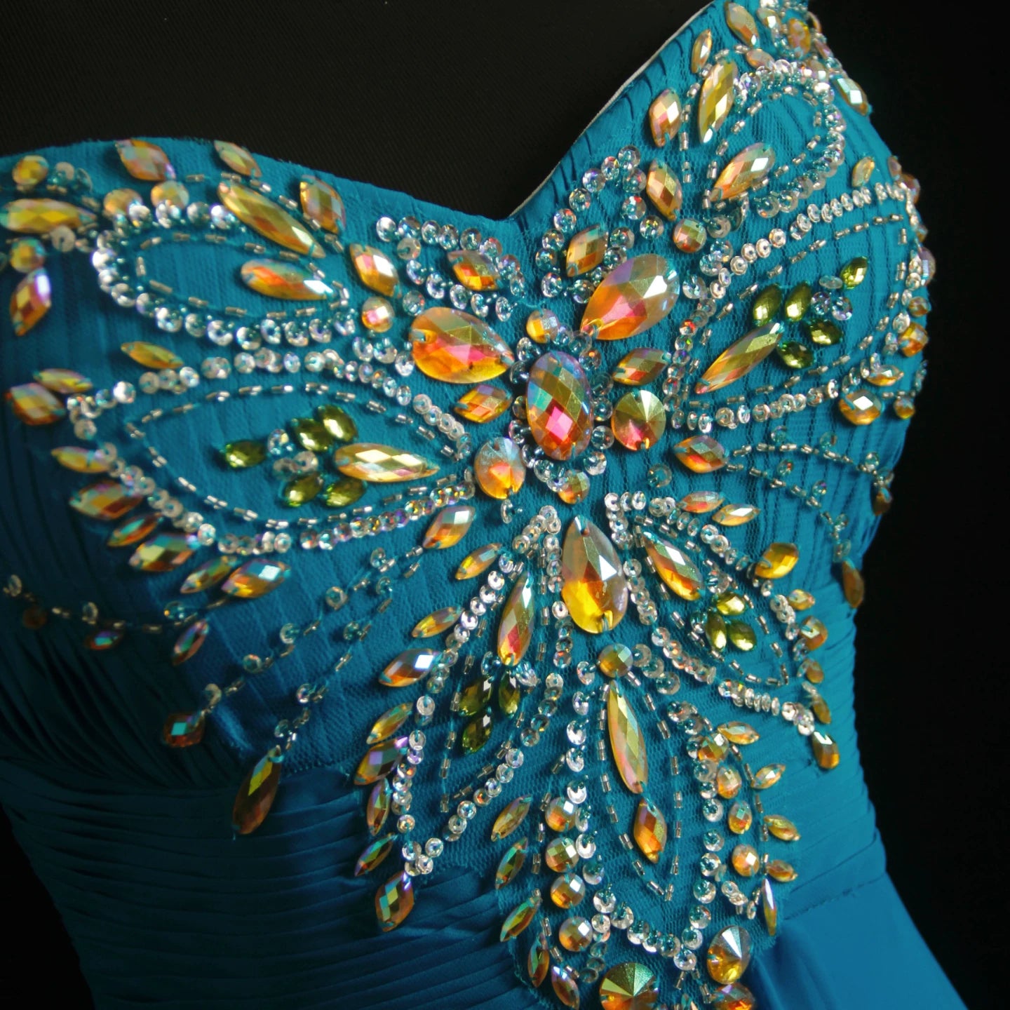 Showstopping Strapless Beaded Blue Prom Dress Sequins A-Line Evening Dress AP7153