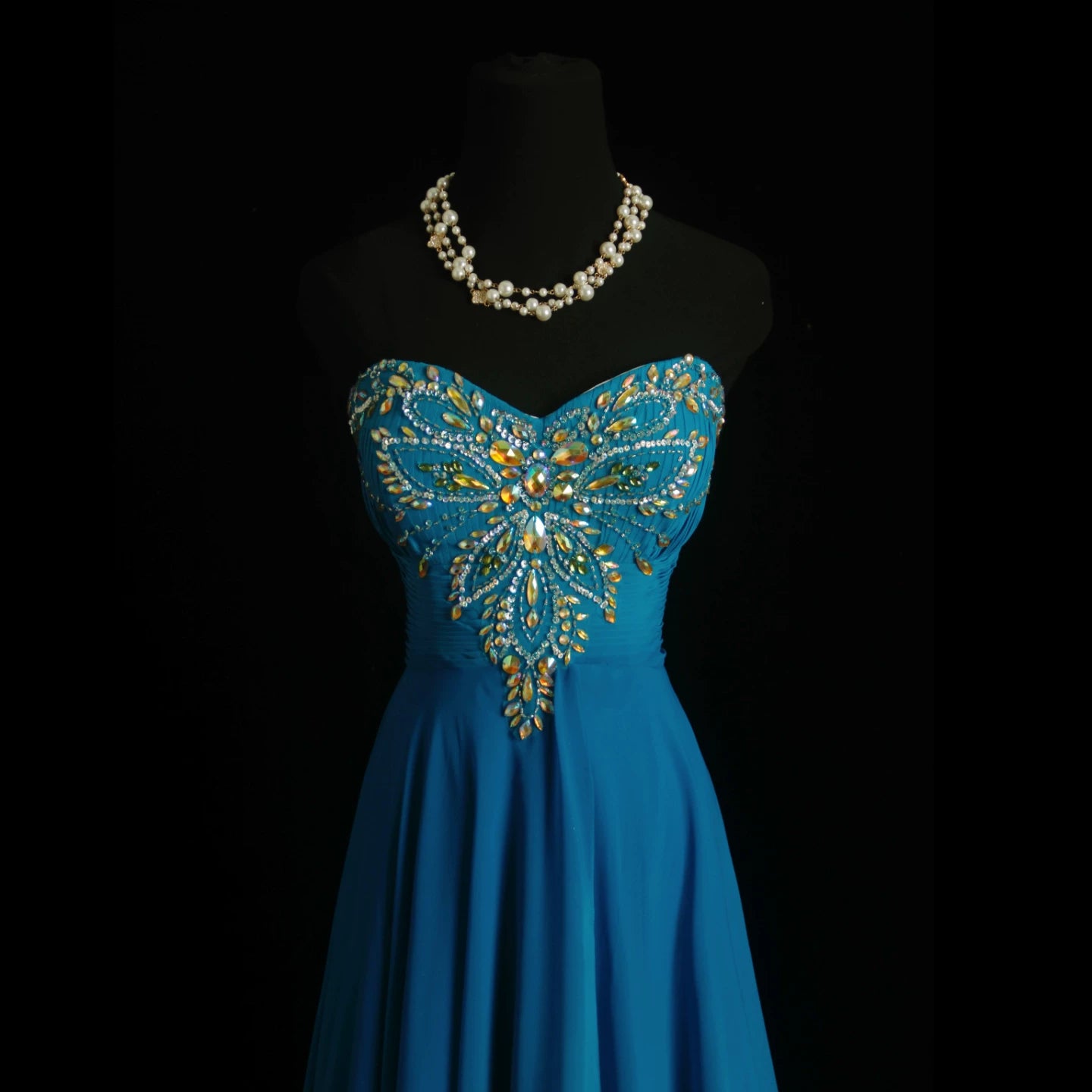 Showstopping Strapless Beaded Blue Prom Dress Sequins A-Line Evening Dress AP7153