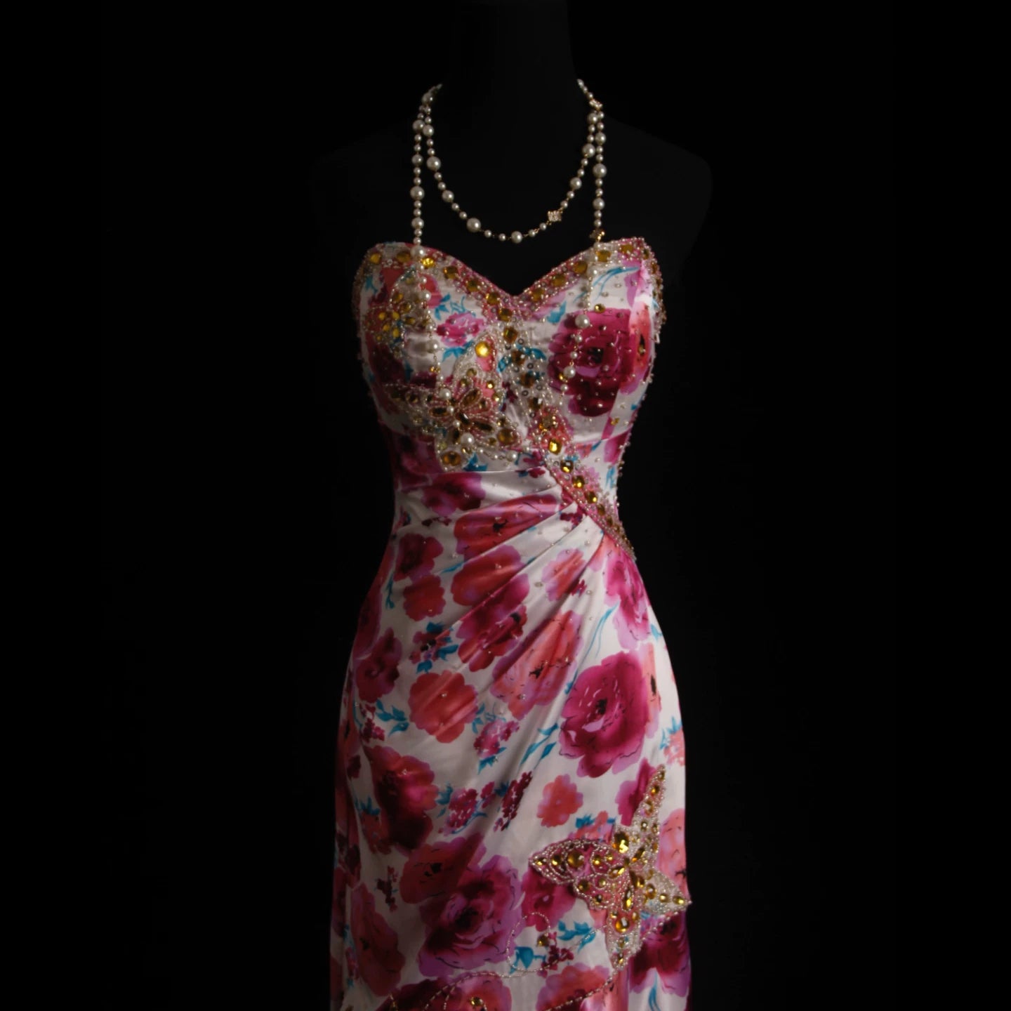 Whimsical Strapless Floral Prom Dress Beaded Mermaid Evening Dress AP7154
