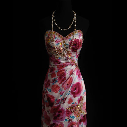 Whimsical Strapless Floral Prom Dress Beaded Mermaid Evening Dress AP7154