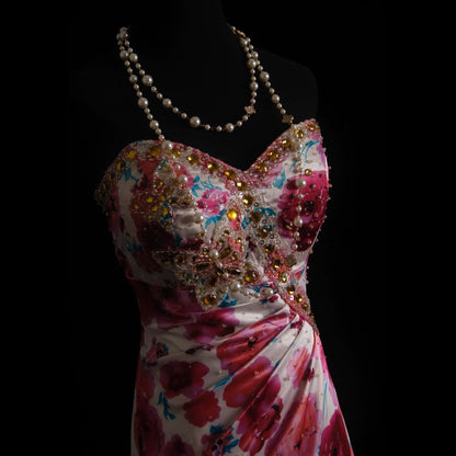 Whimsical Strapless Floral Prom Dress Beaded Mermaid Evening Dress AP7154