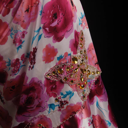 Whimsical Strapless Floral Prom Dress Beaded Mermaid Evening Dress AP7154