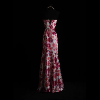 Whimsical Strapless Floral Prom Dress Beaded Mermaid Evening Dress AP7154