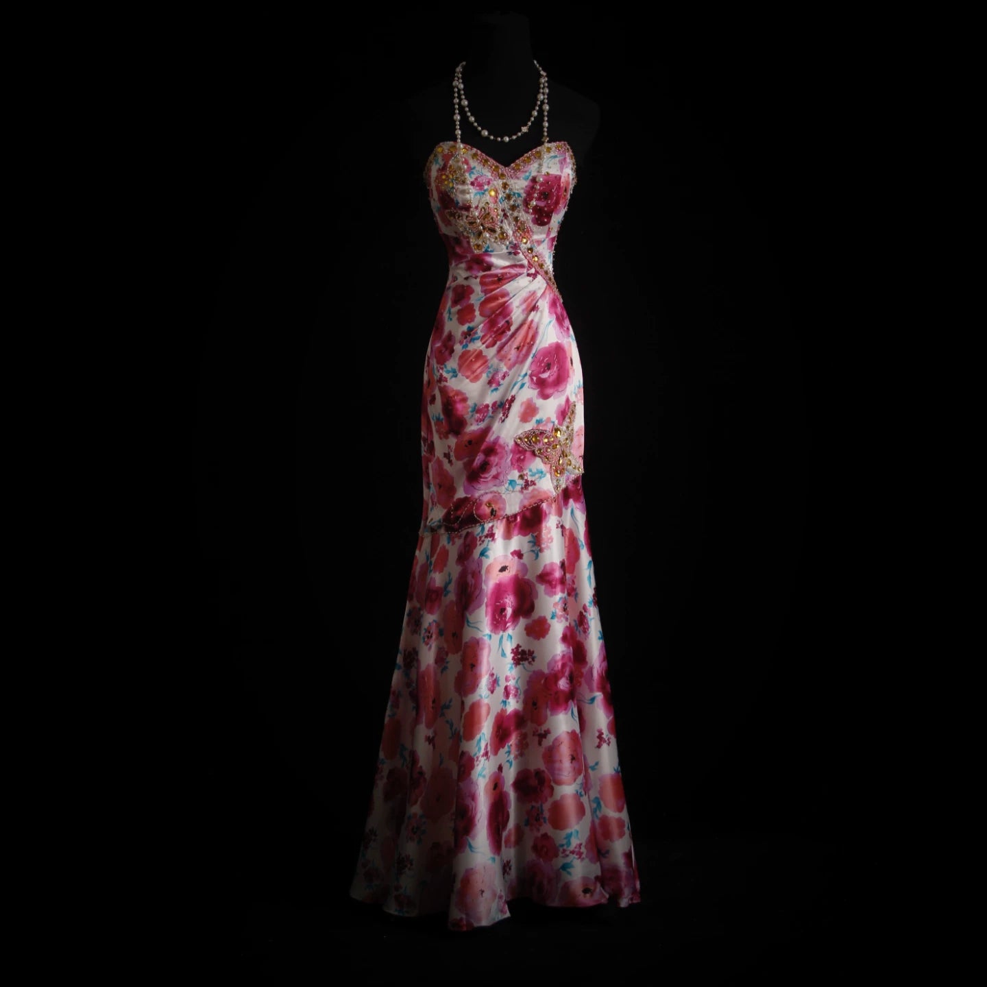 Whimsical Strapless Floral Prom Dress Beaded Mermaid Evening Dress AP7154