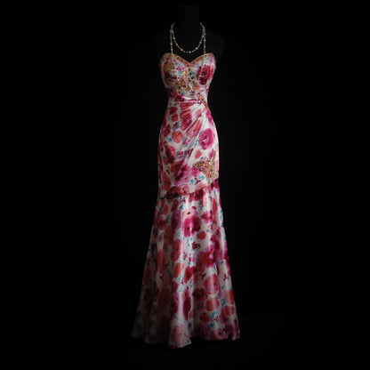 Whimsical Strapless Floral Prom Dress Beaded Mermaid Evening Dress AP7154