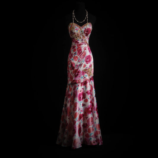 Whimsical Strapless Floral Prom Dress Beaded Mermaid Evening Dress AP7154