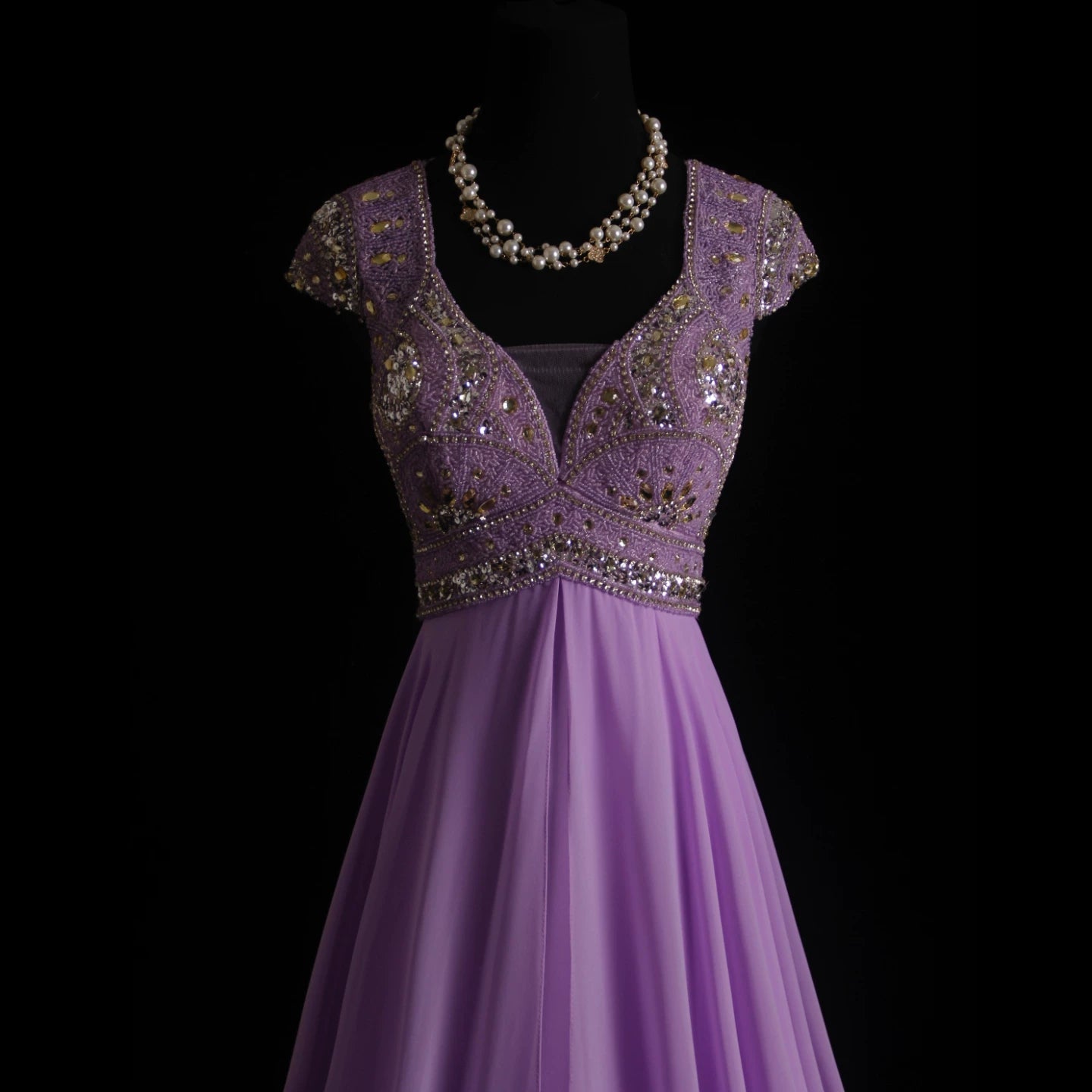 Standout Sequins Beading Lavender Prom Dress Sweetheart Neck A-Line Formal Outfit Short Sleeve Evening Gowns AP7155