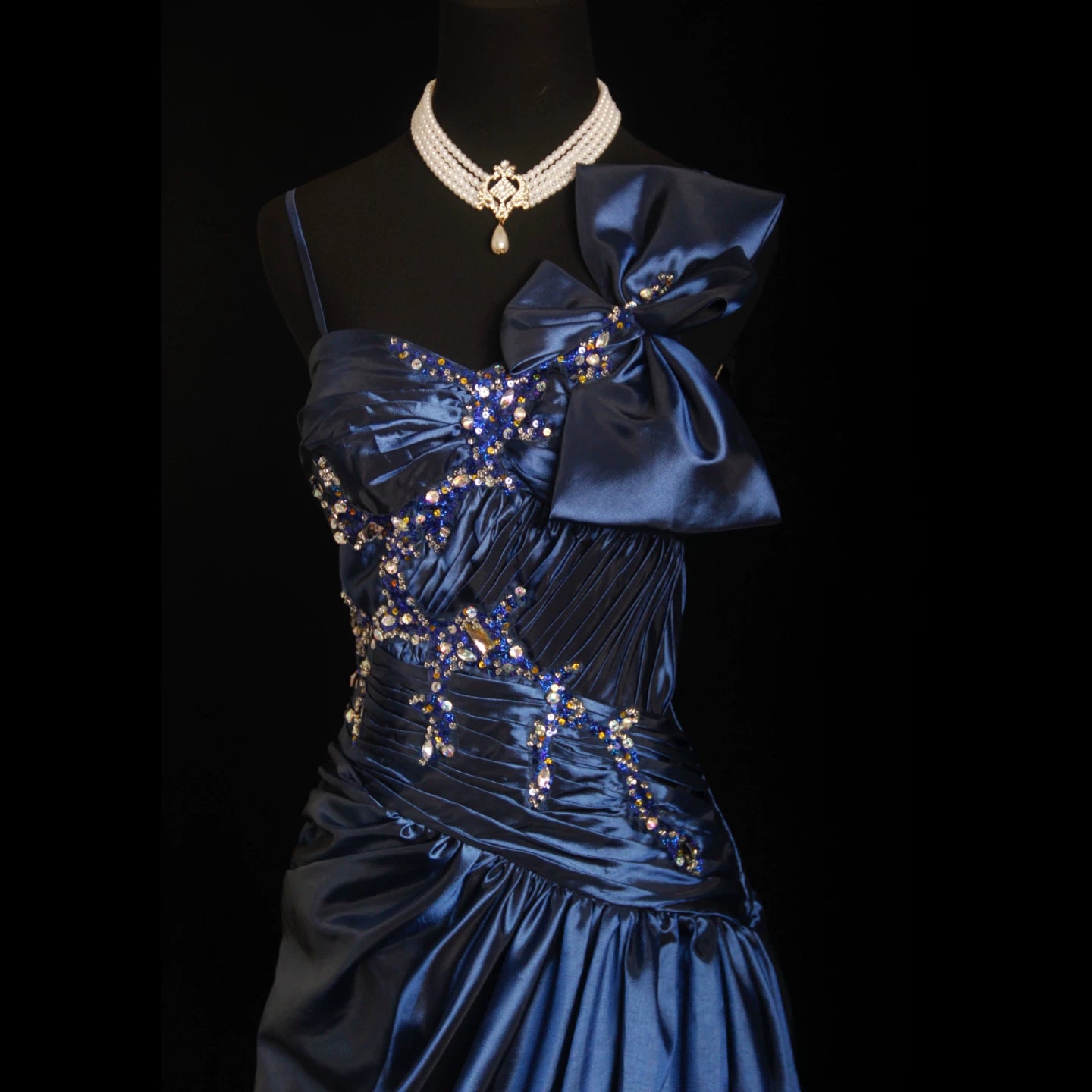Custom Spaghetti Strap Pleated Blue Prom Dress Sequins Beading A-Line Evening Dress AP7156