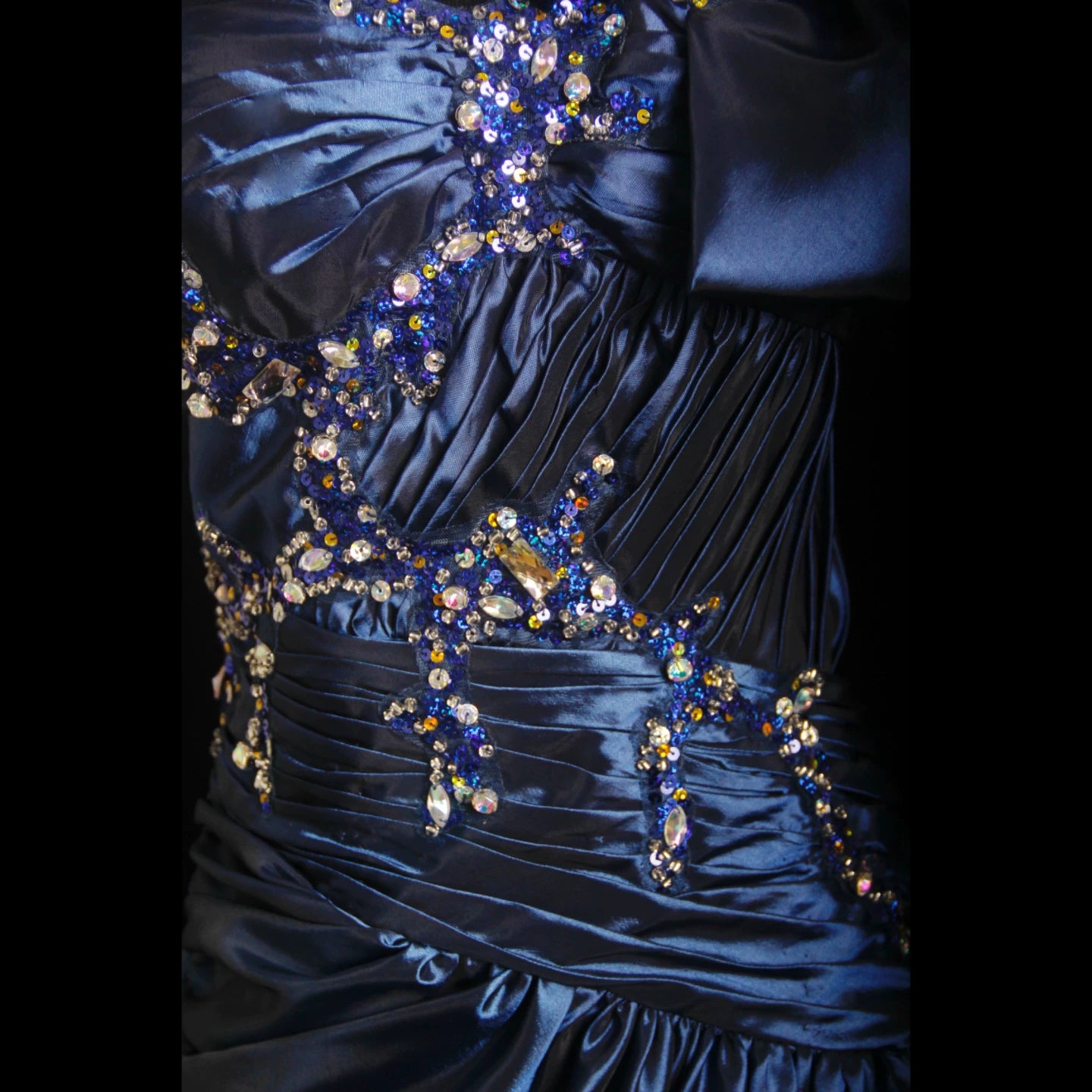 Custom Spaghetti Strap Pleated Blue Prom Dress Sequins Beading A-Line Evening Dress AP7156