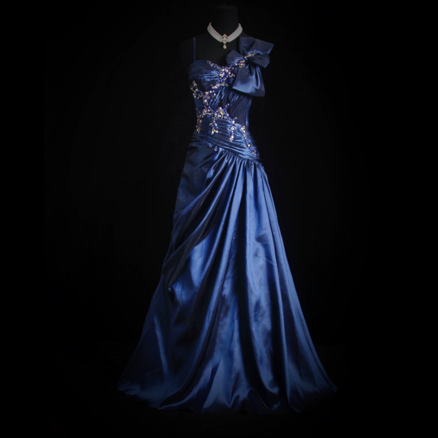 Custom Spaghetti Strap Pleated Blue Prom Dress Sequins Beading A-Line Evening Dress AP7156