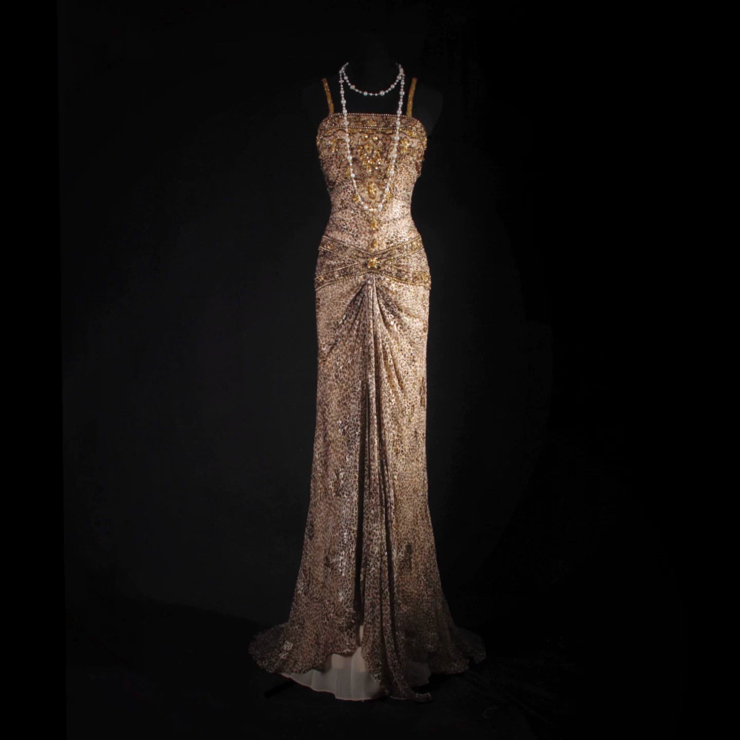 Celestial Spaghetti Strap Leopard Prom Dress Sequins Beading Sheath Evening Dress AP7157