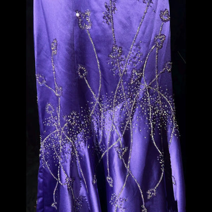 Romantic Spaghetti Strap Beaded Purple Prom Dress Sequins Mermaid Evening Dress AP7158