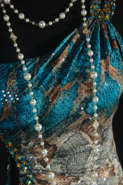 Ornate Beaded One Shoulder Teal Prom Dress Sequins Cutout Sheath Evening Dress AP7159