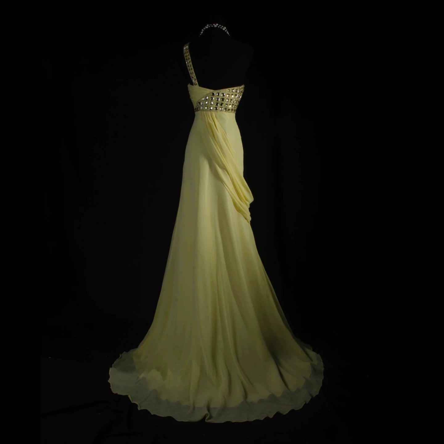 Fabulous One Shoulder Yellow Prom Dress Rhinestones Bodice Mermaid Evening Dress AP7160