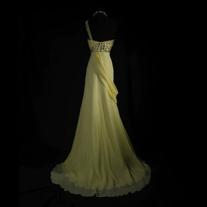 Fabulous One Shoulder Yellow Prom Dress Rhinestones Bodice Mermaid Evening Dress AP7160