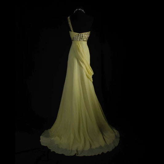 Fabulous One Shoulder Yellow Prom Dress Rhinestones Bodice Mermaid Evening Dress AP7160