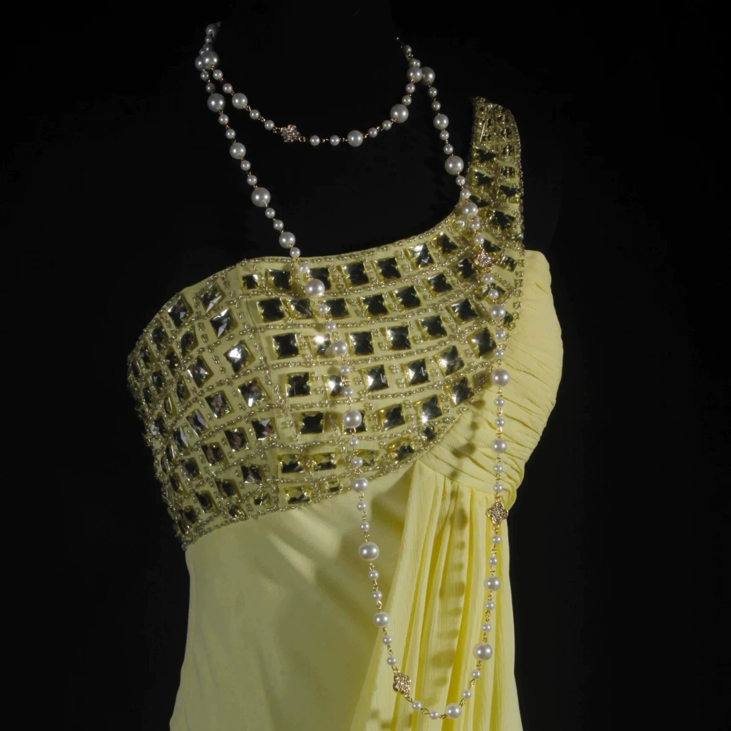 Fabulous One Shoulder Yellow Prom Dress Rhinestones Bodice Mermaid Evening Dress AP7160