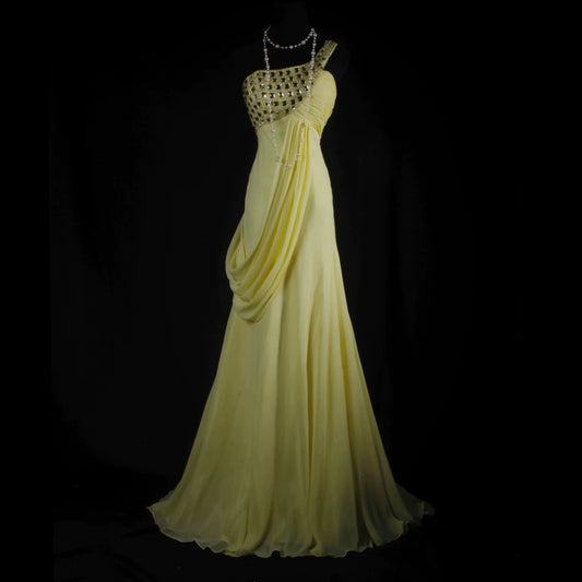 Fabulous One Shoulder Yellow Prom Dress Rhinestones Bodice Mermaid Evening Dress AP7160