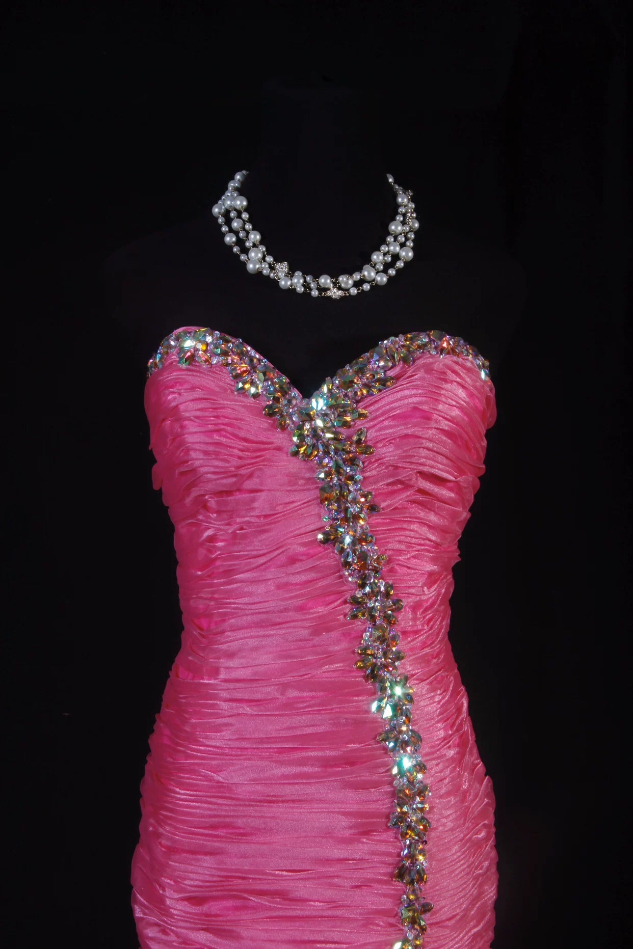 Luxurious Strapless Pink Prom Dress Crystals Sheath Ruffles Evening Dress AP7162