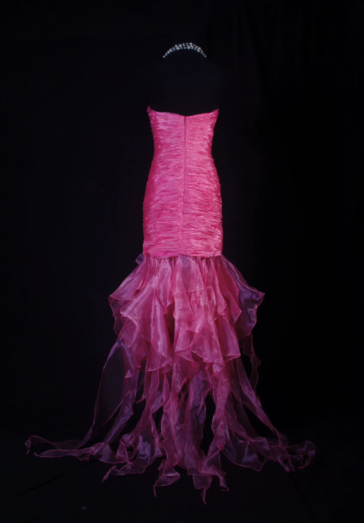 Luxurious Strapless Pink Prom Dress Crystals Sheath Ruffles Evening Dress AP7162