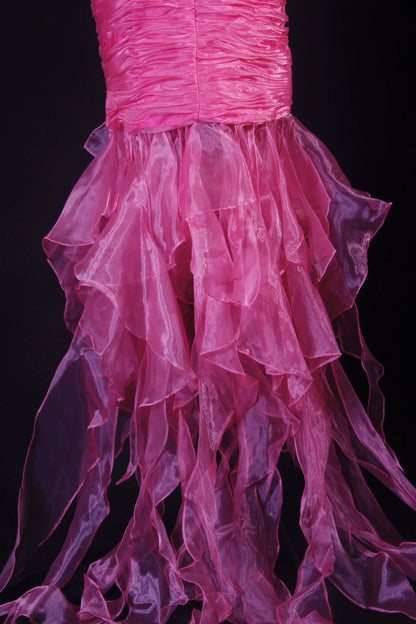 Luxurious Strapless Pink Prom Dress Crystals Sheath Ruffles Evening Dress AP7162