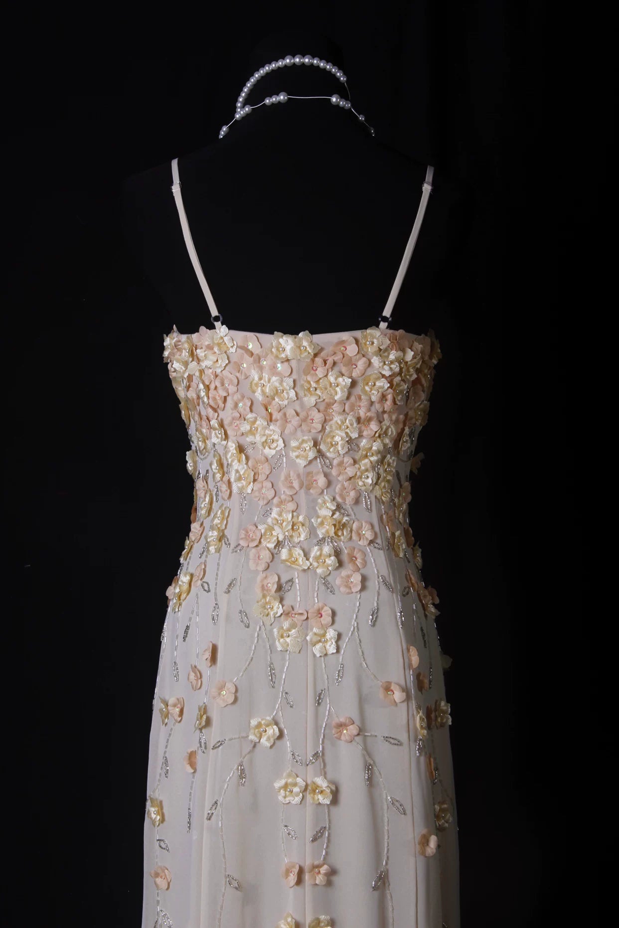 Graceful Spaghetti Strap Apricot Prom Dress Appliques Beads A-Line Evening Dress AP7164