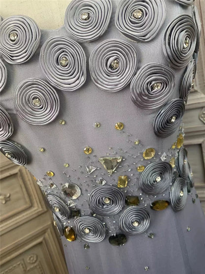 Sweet Spaghetti Strap Ombre Grey Prom Dress Crystals Appliques A-Line Evening Dress AP7168