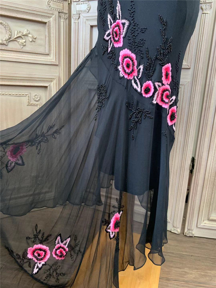 Vintage Draped V Neck Black Prom Dress Appliques Beads Sheath Formal Outfit AP7170
