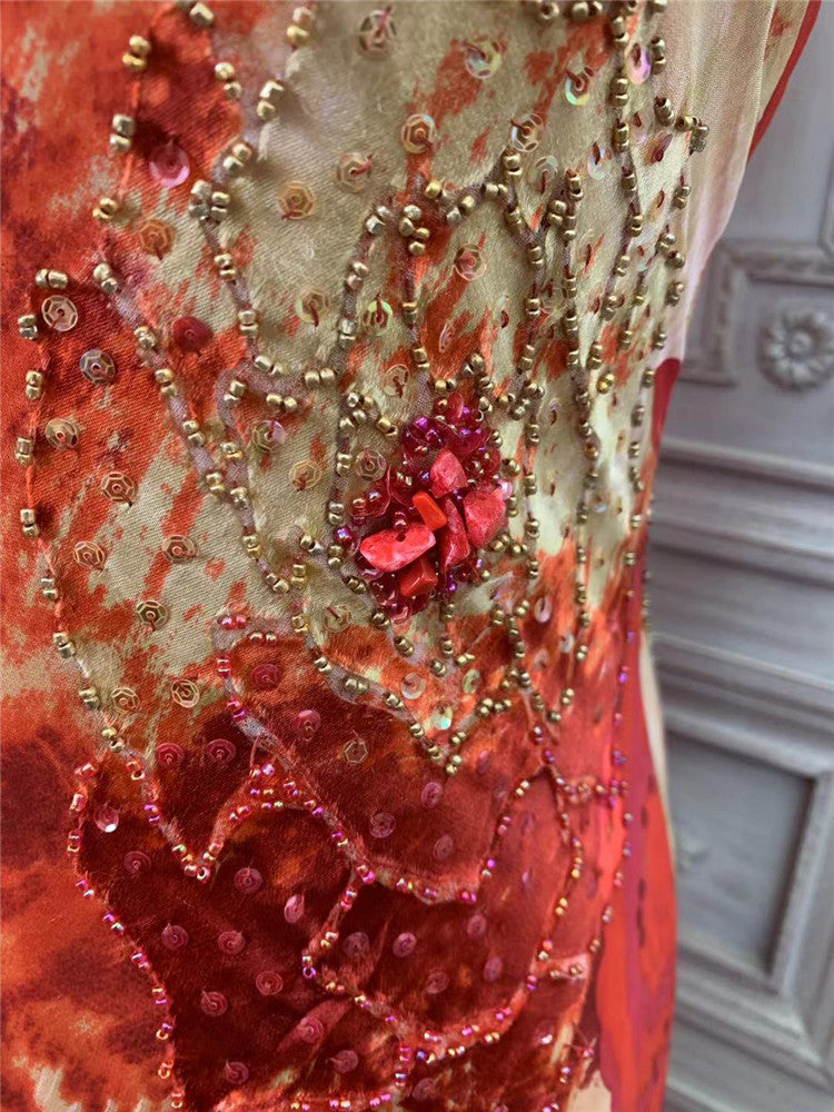 Artistic Spaghetti Strap Sequins Beads Prom Dress Orange Tulle Mermaid Evening Dress AP7171
