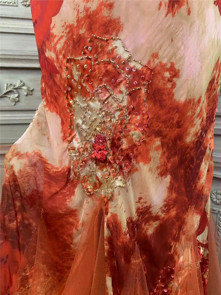 Artistic Spaghetti Strap Sequins Beads Prom Dress Orange Tulle Mermaid Evening Dress AP7171