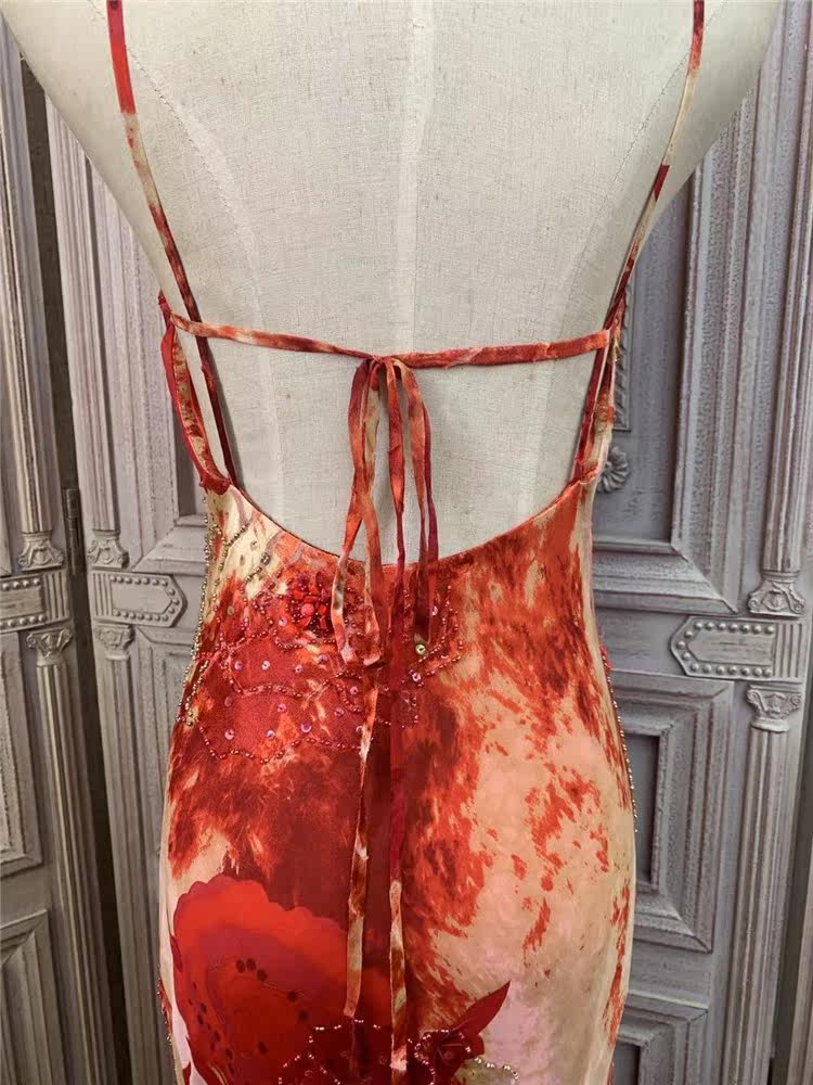 Artistic Spaghetti Strap Sequins Beads Prom Dress Orange Tulle Mermaid Evening Dress AP7171