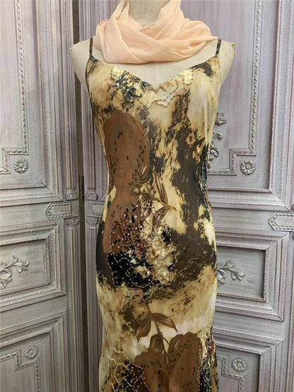 Dreamy Spaghetti Strap Brownness Prom Dress Sequins Tulle Beads Mermaid Evening Dress AP7172