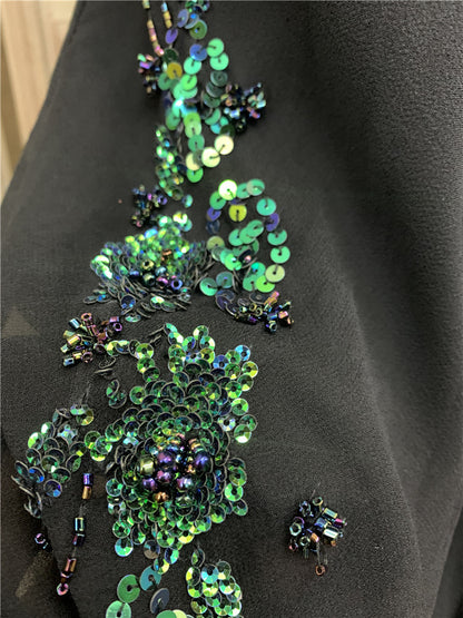 Ethereal Spaghetti Strap Black Prom Dress Sequins Beads Tulle Mermaid Evening Dress AP7173