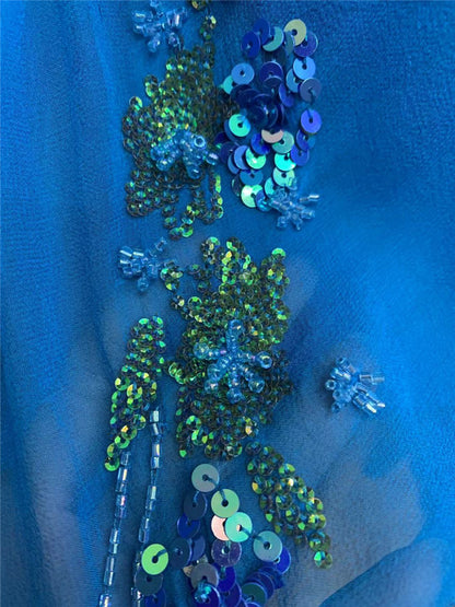 Sheen Spaghetti Strap Blue Prom Dress Beads Sequins Mermaid Party Dress AP7174