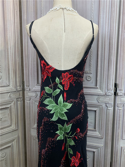 Gorgeous Spaghetti Strap Tulle Black Prom Dress Beads Appliques Mermaid Formal Dress AP7176